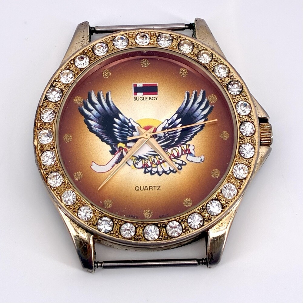 Bugle Boy Freedom Eagle Rhinestone Bezel Quartz Watch Face No Band 1990s (X9)